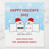 Funny Just Roll With It | Happy Holidays Wijn Etiket (Enkel label)
