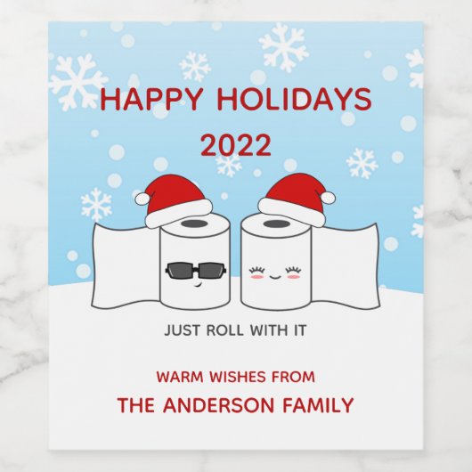 Funny Just Roll With It | Happy Holidays Wijn Etiket (Enkel label)