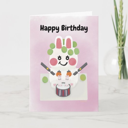 Funny K-Pop Bunny Birthday Cake with Grapes Bedankkaart (Voorkant)