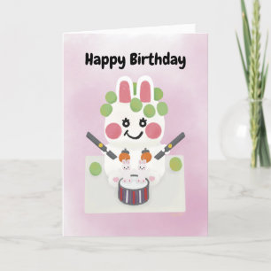 Funny K-Pop Bunny Birthday Cake with Grapes Bedankkaart