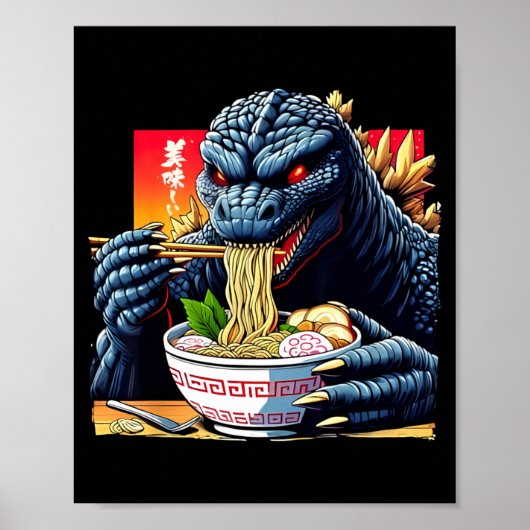 Funny Kaiju Eating Ramen Japanese Monster Lover Bi Poster (Voorkant)