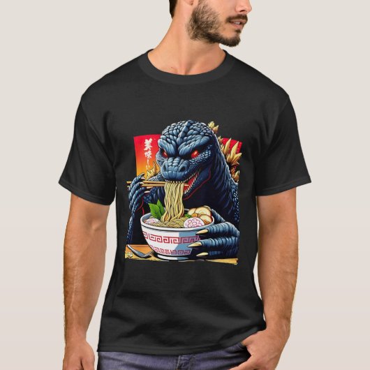 Funny Kaiju Eating Ramen Japanese Monster Lover Bi T-shirt (Voorkant)