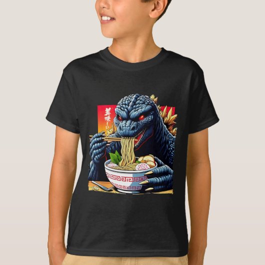 Funny Kaiju Eating Ramen Japanese Monster Lover Bi T-shirt (Voorkant)
