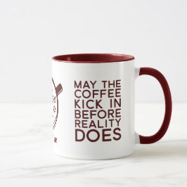 Funny kan de koffie binnenhalen voordat de realite mok