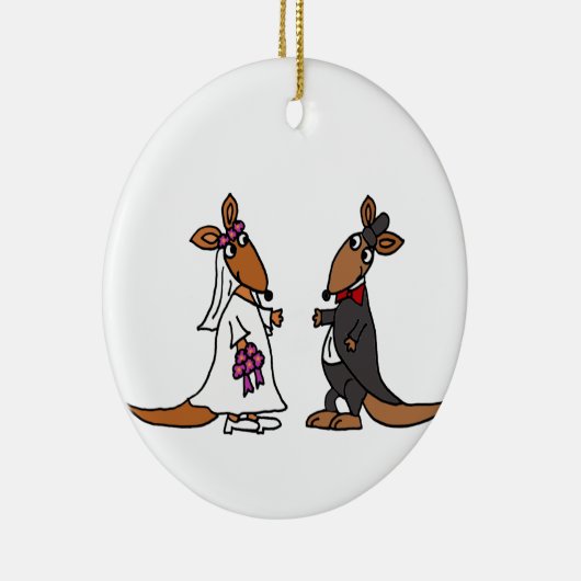 Funny Kangaroo Bride en Groom Wedding Design Keramisch Ornament (Rechts)