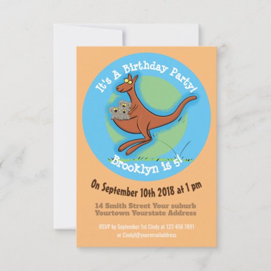 Funny kangaroo en uitnodiging tot cartoon van koal (Voorkant)