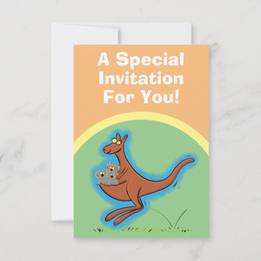 Funny kangaroo en uitnodiging tot cartoon van koal (Achterkant)