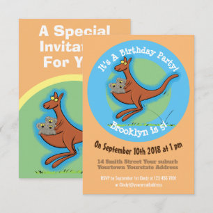 Funny kangaroo en uitnodiging tot cartoon van koal