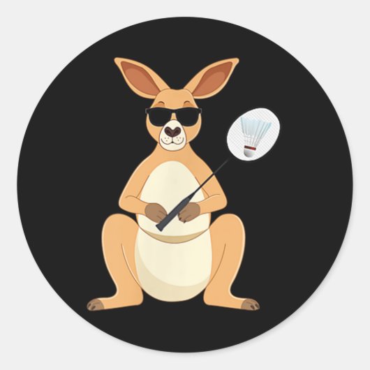 Funny Kangaroo Wearing Sungles Playing Badminton  Ronde Sticker (Voorkant)