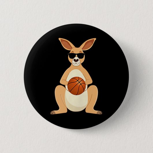 Funny Kangaroo Wearing Sungles Playing Basketball Ronde Button 5,7 Cm (Voorkant)