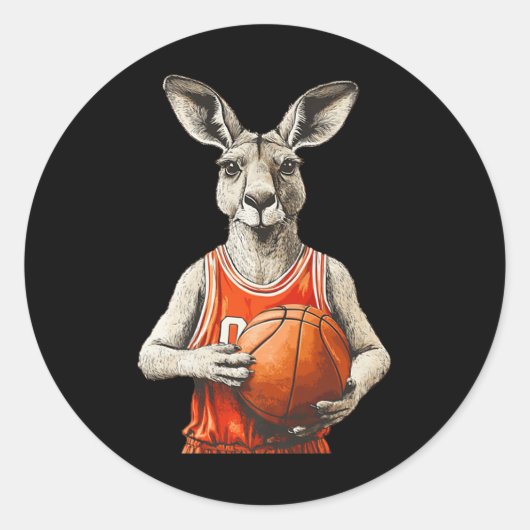 Funny Kangaroo With Basketball And Jersey Costume  Ronde Sticker (Voorkant)