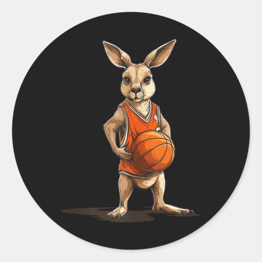 Funny Kangaroo With Basketball Costume For Man And Ronde Sticker (Voorkant)
