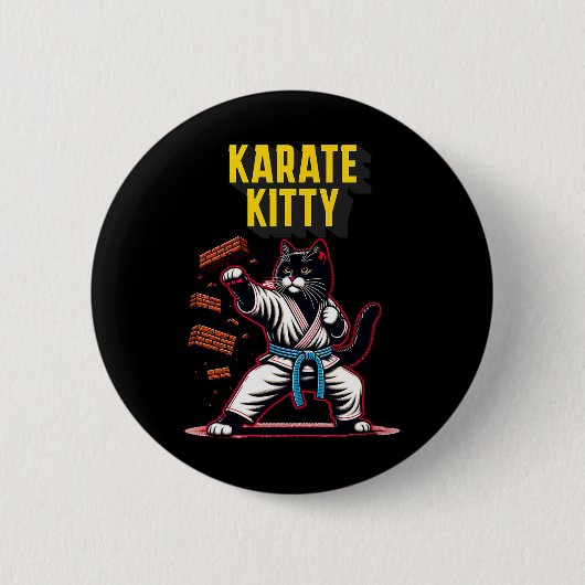 Funny Karate Kat - Martial Arts Feline Champion Ronde Button 5,7 Cm (Voorkant)