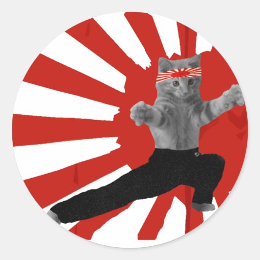 Funny Karate Kitten cadeautjes Ronde Sticker (Voorkant)