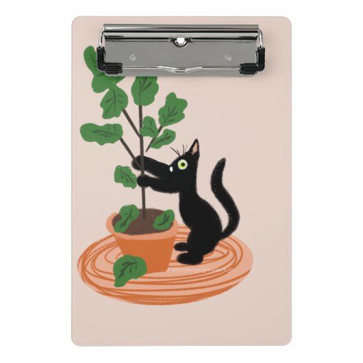 Funny Kat Figboom Potplanten Handgetekend Plan Mini Klembord (Voorkant)