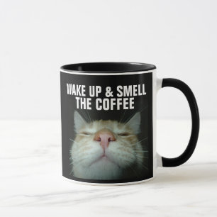 FUNNY KAT KOFFIE MOK, WAKE UP & SMELL THE COFFEE MOK