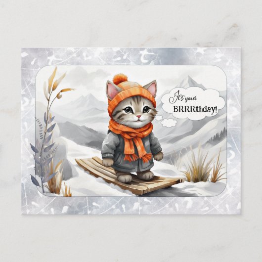 Funny Kat Snow Winter Verjaardag Briefkaart (Voorkant)