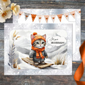 Funny Kat Snow Winter Verjaardag Briefkaart