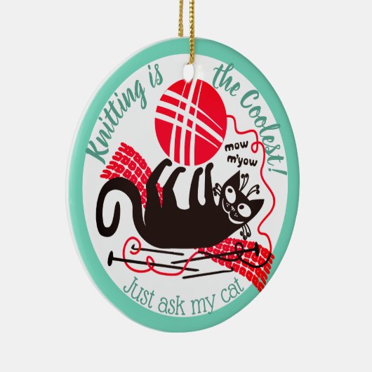 Funny kattengaren, brei-haakkerstversiering keramisch ornament (Rechts)