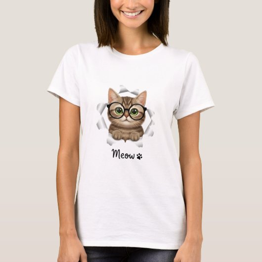 Funny Kattenliefhebber T-shirt met Bril - Dameskle (Voorkant)
