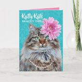 Funny Katty Kat's Birthday Beauty Tips Kaart (Voorkant)