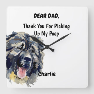 Funny Kaukasian Shepherd Dad Waterverf Canine Art Vierkante Klok