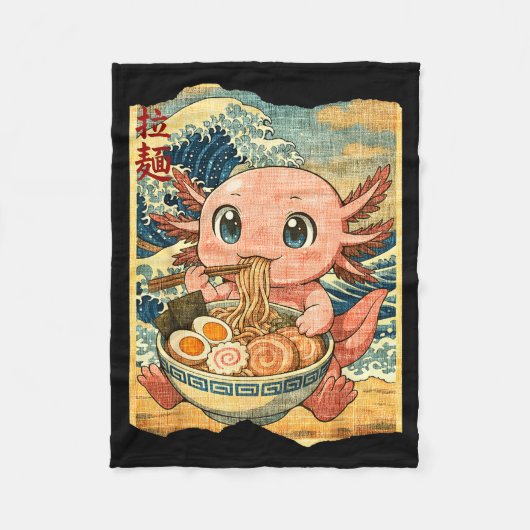 Funny Kawaii Axolotl Ramen Noodle Bowl Japanese Wa Fleece Deken (Voorkant)