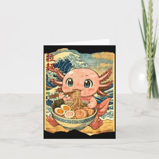 Funny Kawaii Axolotl Ramen Noodle Bowl Japanese Wa Kaart (Voorkant)