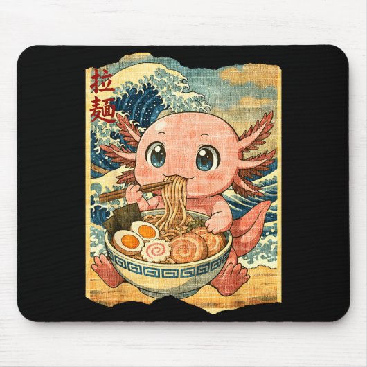 Funny Kawaii Axolotl Ramen Noodle Bowl Japanese Wa Muismat (Voorkant)
