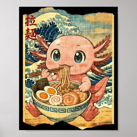 Funny Kawaii Axolotl Ramen Noodle Bowl Japanese Wa Poster (Voorkant)
