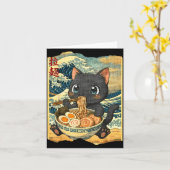 Funny Kawaii Black Cat Ramen Noodle Bowl Japanese Kaart (Gele Bloem)
