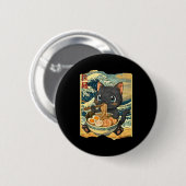 Funny Kawaii Black Cat Ramen Noodle Bowl Japanese  Ronde Button 5,7 Cm (Voorkant /achterkant)