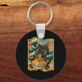 Funny Kawaii Black Cat Ramen Noodle Bowl Japanese  Sleutelhanger (Voorkant)