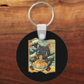Funny Kawaii Black Cat Ramen Noodle Bowl Japanese  Sleutelhanger (Voorkant)