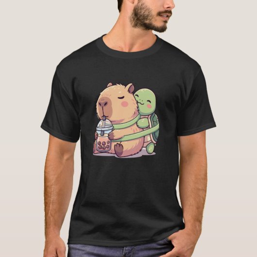 Funny Kawaii Capybara Turtle Boba Tea Cute Men Wom T-shirt (Voorkant)
