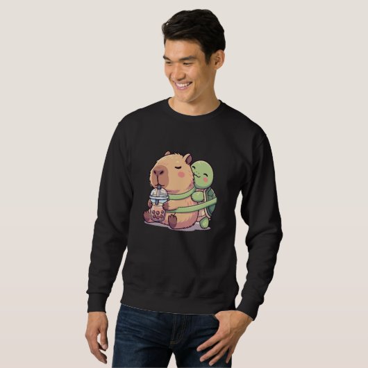 Funny Kawaii Capybara Turtle Boba Tea Cute Men Wom Trui (Voorkant volledig)