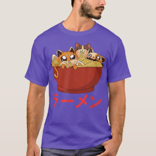 Funny Kawaii Cat Eating Ramen Noodles Japans Foo T-shirt