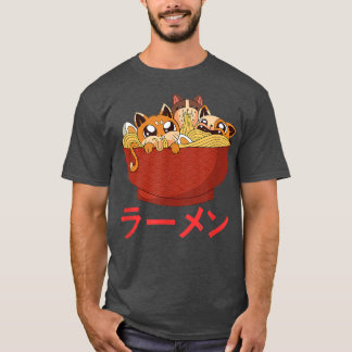 Funny Kawaii Cat Eating Ramen Noodles Japans Foo T-shirt