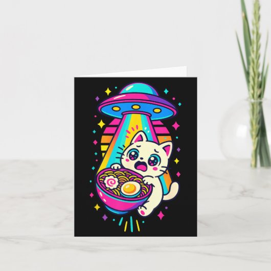 Funny Kawaii Cat Ramen Ufo Japanese Anime Women Gi Kaart (Voorkant)