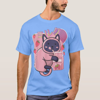 Funny Kawaii Cat Strawberry Milk Shake Japans T-shirt