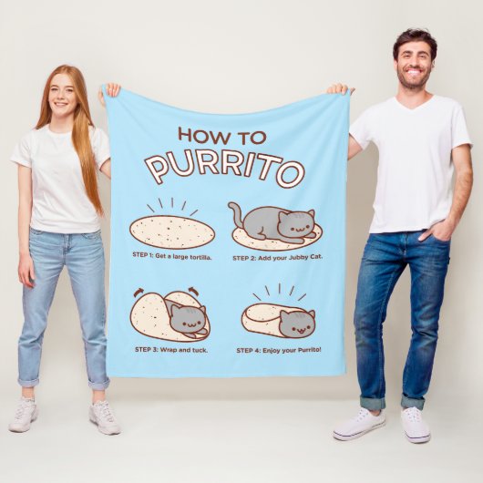Funny Kawaii "How to Purrito" Kat Fleece Blanket (In situ)