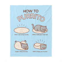 Funny Kawaii "How to Purrito" Kat Fleece Blanket