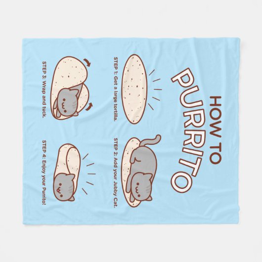 Funny Kawaii "How to Purrito" Kat Fleece Blanket (Voorkant (Horizontaal))