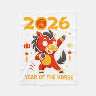Funny Kawaii Lunar 2026 Year of The Horse Chinese Fleece Deken