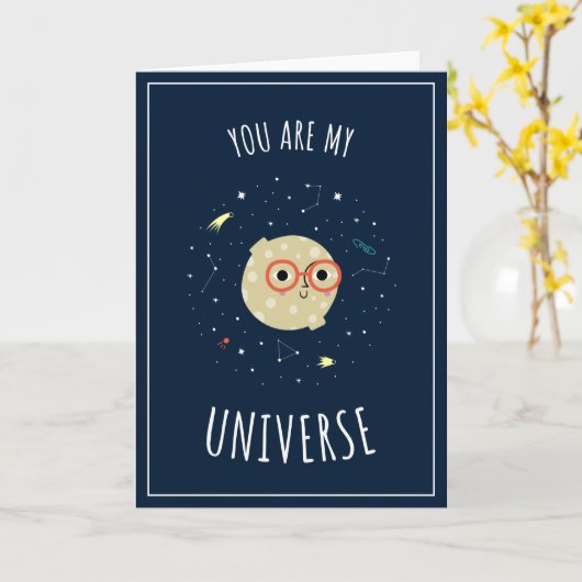 Funny Kawaii Moon Universe Constellation Valentijn Kaart (Gele Bloem)