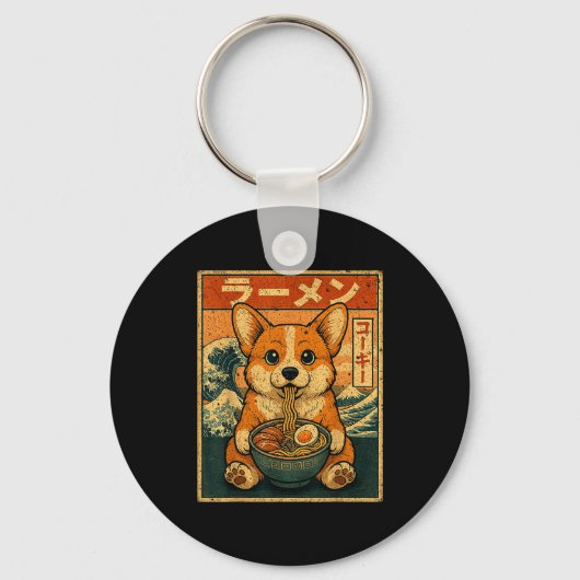 Funny Kawaii Ramen Corgi Japanese Noodles Corgi Ea Sleutelhanger (Voorkant)