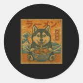 Funny Kawaii Ramen Husky Japanese Noodles Husky Ea Ronde Sticker (Voorkant)