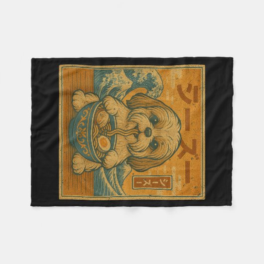 Funny Kawaii Ramen Japanese Noodles Shih Tzu Eatin Fleece Deken (Voorkant (Horizontaal))