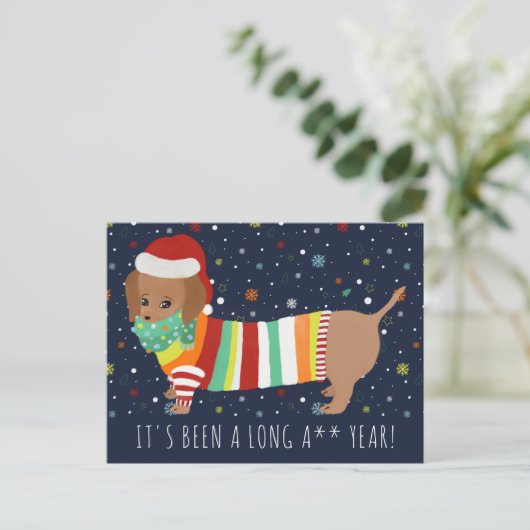 Funny Kawaii Sausage Dog Christmas 2022 Holiday Briefkaart (Staand voorkant)
