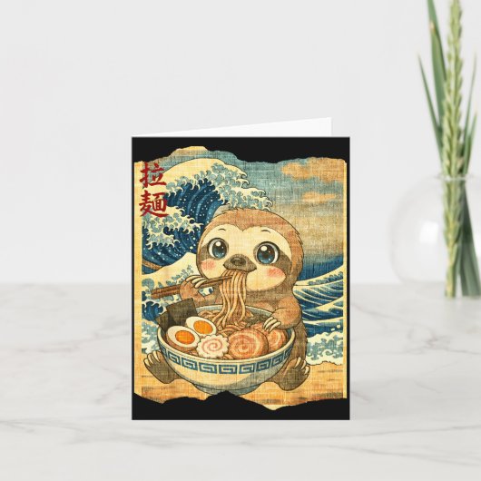 Funny Kawaii Sloth Ramen Noodle Bowl Japanese Wave Kaart (Voorkant)